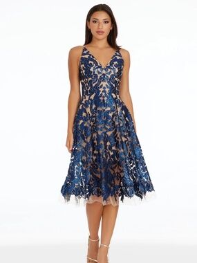 XS Blair Midi Dress in Navy Nude
